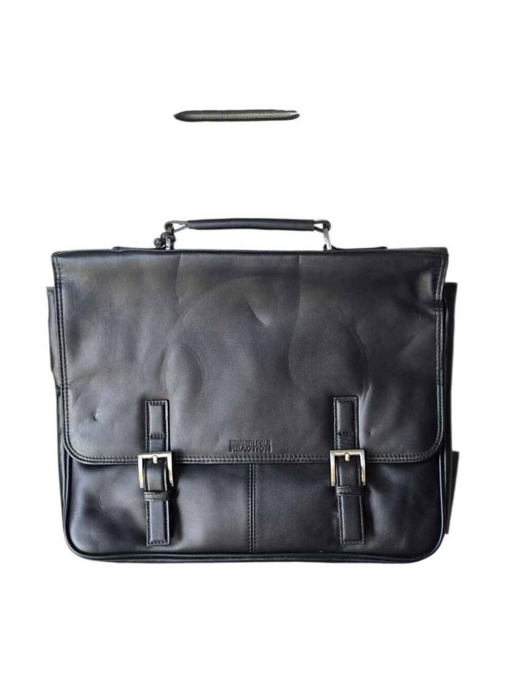 NWT Kenneth Cole Reaction Black Leather Briefcase with Adjustable Shoulder Strap